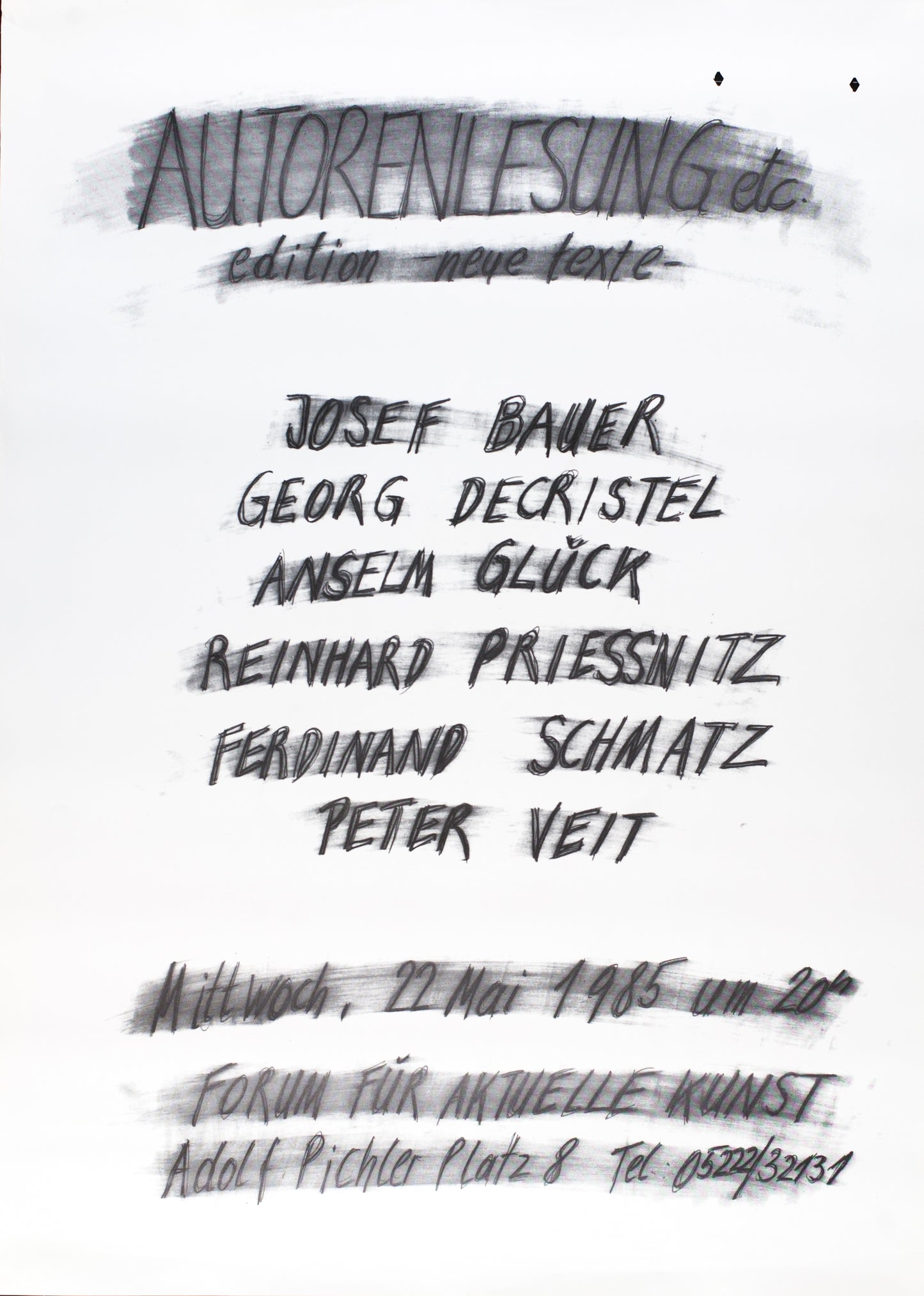 Diverse: Autorenlesung - Bauer - Decristel - Glück - Priessnietz - Schmatz - Veit (Poster / Plakat 1985)