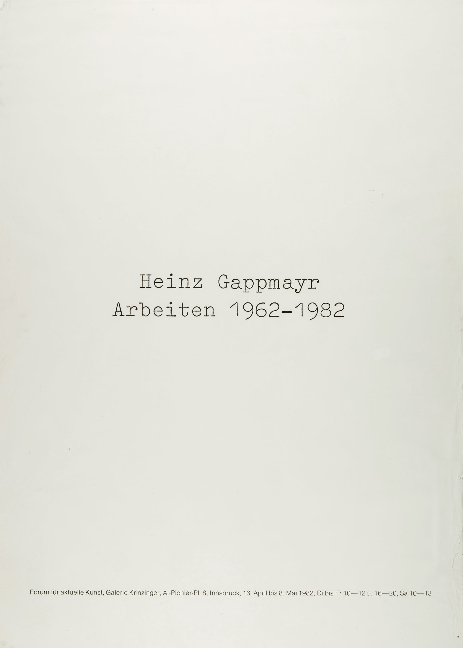 Heinz Gappmayr: Arbeiten 1962 - 1982